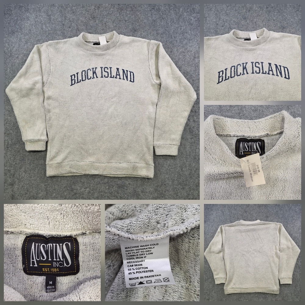 VTG Block‎ Island Austins Inc Sweatshirt Mens Medium Gray Terry Cloth Pullover